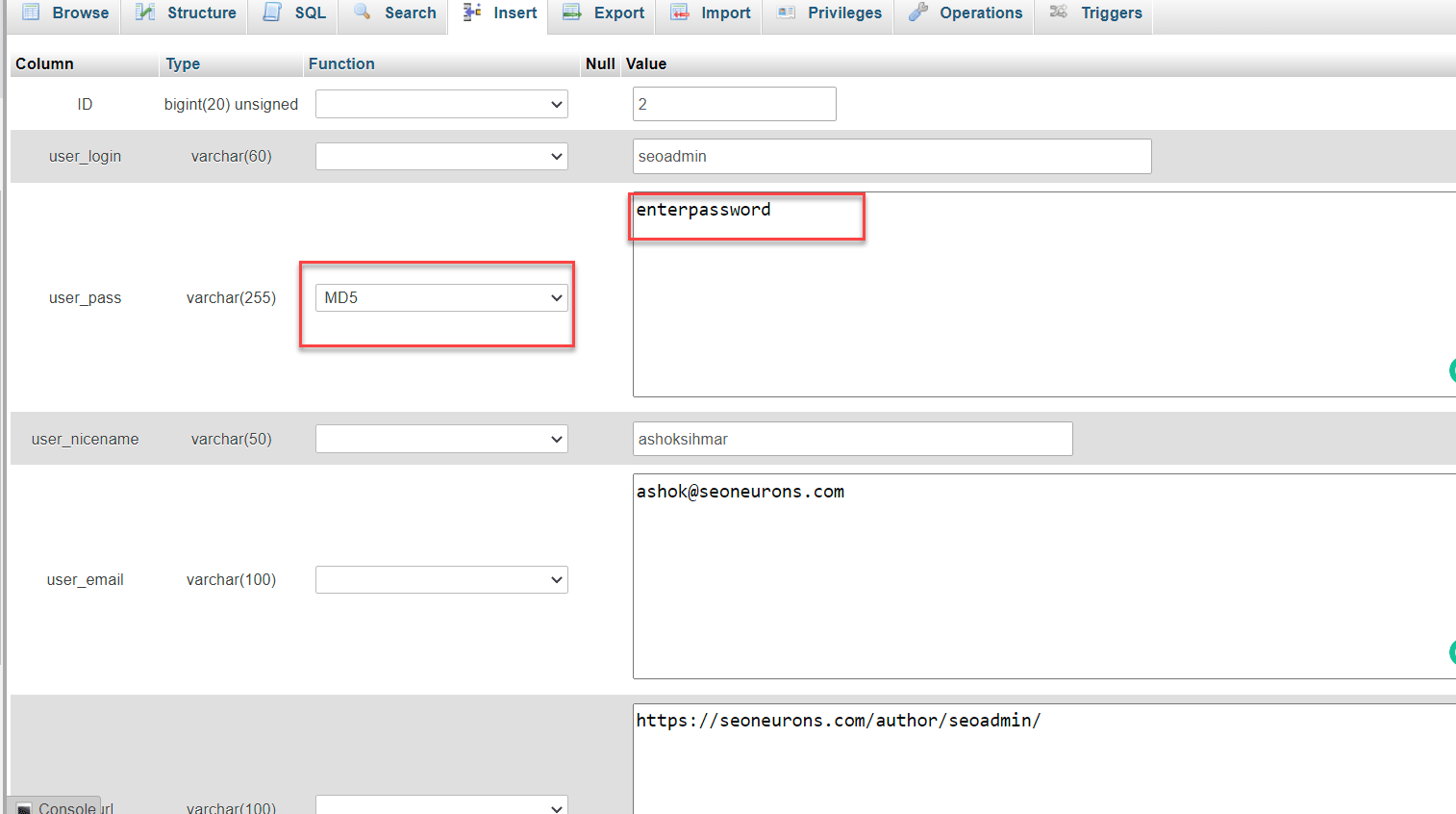 WordPress Login Password change using phpmyadmin