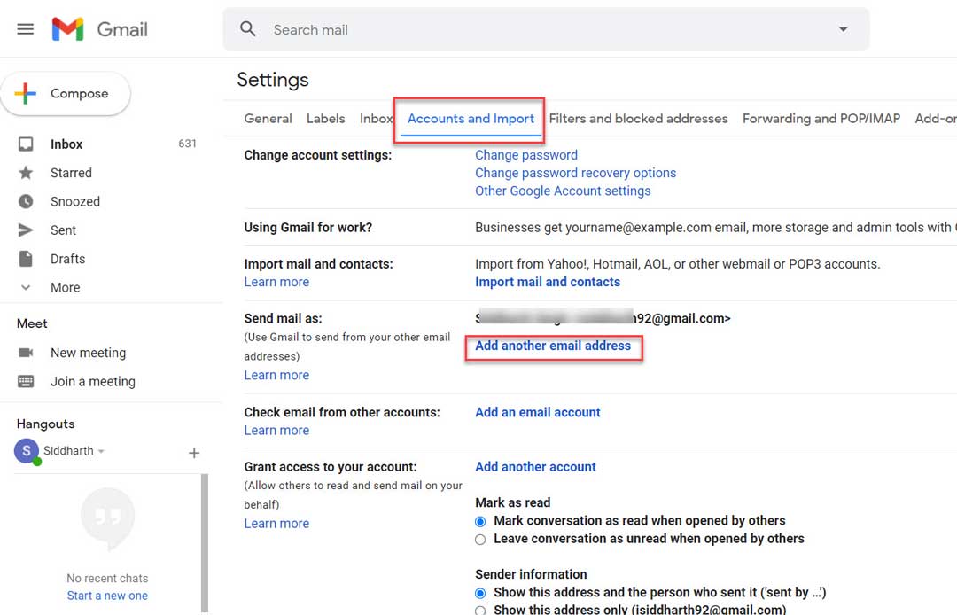 Gmail Account and Import Send Mail as Settings