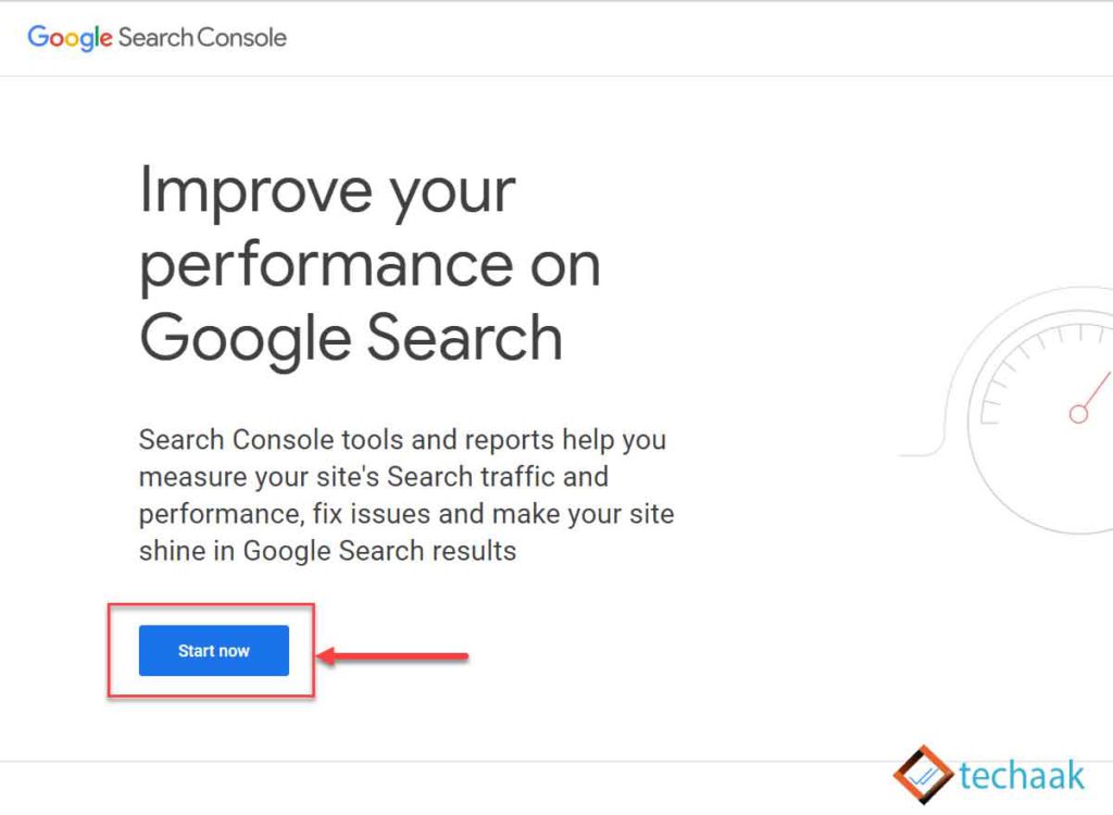 uvítací stránka Google Search Console