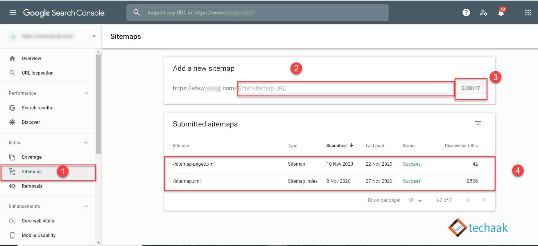 GOOGLE Search Console XML Sitemap Send Inn