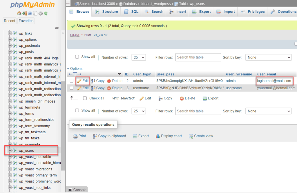 Change WordPress Admin Email and Password using phpMyAdmin